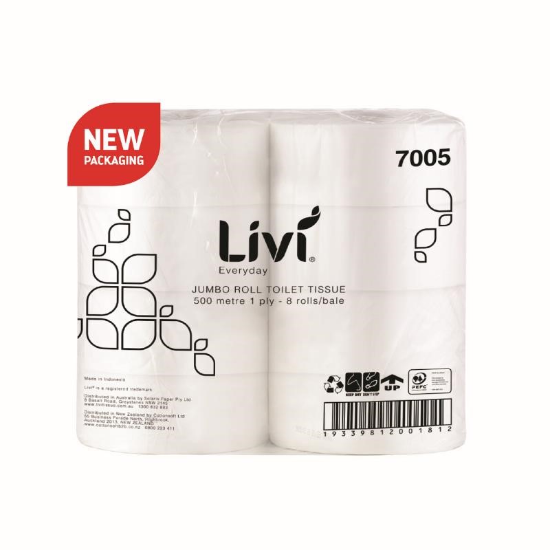 Livi 7005 Everyday Jumbo Toilet Roll 1 Ply 500m Carton 8 48 per Pallet