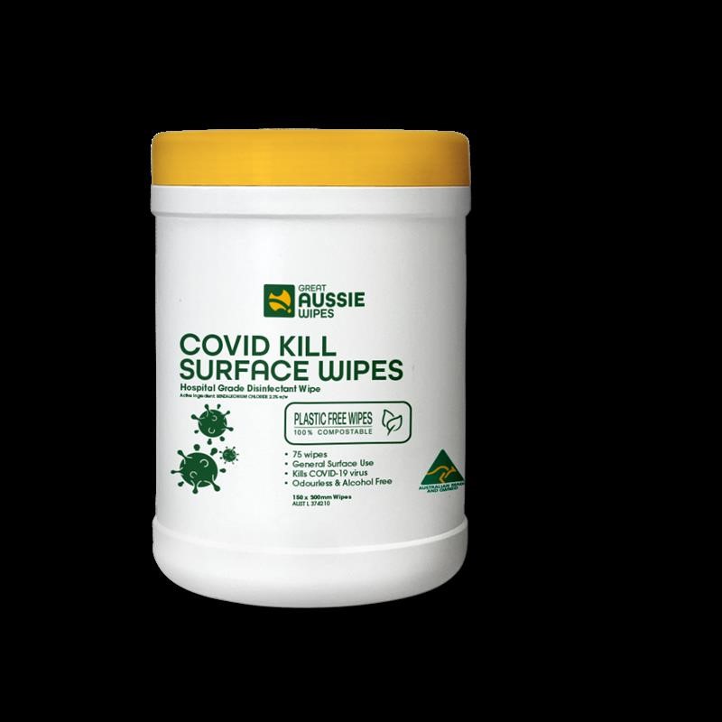GREAT AUSSIE WIPES Covid Kill Surface Wipe 75 Canister 12 per Carton
