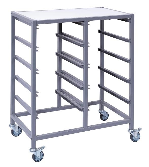 Visionchart Double Tote Tray Trolley Frame Only  WhiteWoodgrain Top