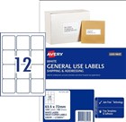 Avery General Use Labels 12Up White 100 Pack