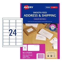 Avery Address Labels Smooth Feed 24Up White 100 Pack