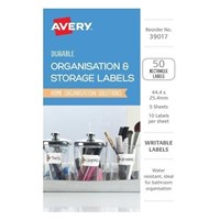 Avery Storage Labels Durable Handwrite White 5 Pack