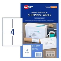 Avery Shipping Labels 4Up Trueblock White 25 Pack