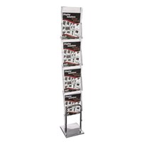 Deflecto Display Stand Portable Chrome and Acrylic 4 Tier A4