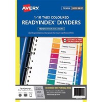 Avery Dividers 1 to 10 Tab ReadyIndex A4 Assorted