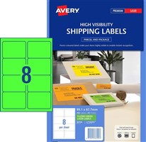 Avery L7165FG Shipping Labels 8UP Fluoro Green 25 Pack