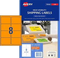 Avery L7165FO Shipping Labels 8UP Fluoro Orange 25 Pack