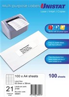Unistat Multi Use 21UP Labels 100 Box