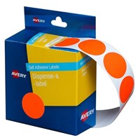 Avery Dispenser Dot Stickers 24mm Fluro Red 350 Pack 5 per Box