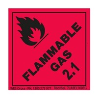 Flammable Gas 21 Gloss Permanent Self Adhesive Labels Red 100mm x 100mm Roll 500