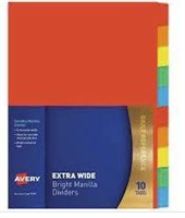 Avery Dividers Extra Wide 10 Tabs A4 Bright Multicoloured